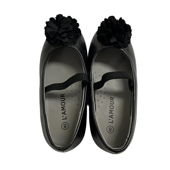 L'AMOUR Girls Black Flower Slip On Flats 8 - Picture 5 of 6